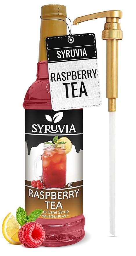 Syruvia Raspberry Tea Flavored Syrup for Drinks, Cocktails, Lemonades, Iced Teas and Desserts – 25.4 fl oz, With Pump