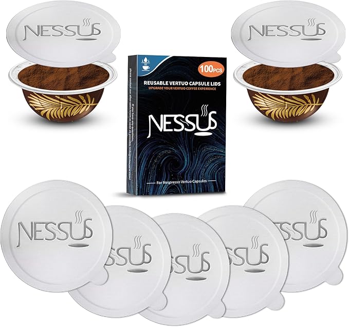 Nessus 100 PCS Original Aluminum Foil Lids from Vertuo Reusable Pods Kit, [ALSeal EZ FIT] for Nespresso Refillable Pods, Compatible with Nespresso Vertuoline Machine(Foil Seals Only)
