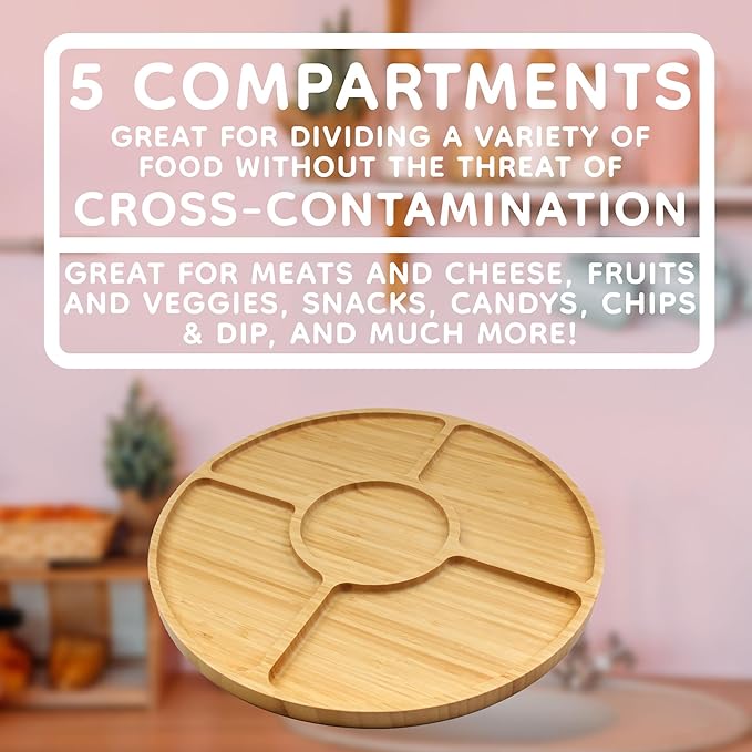 Bamboo Serving Tray - 15" - 5 Compartment - 30 Trays