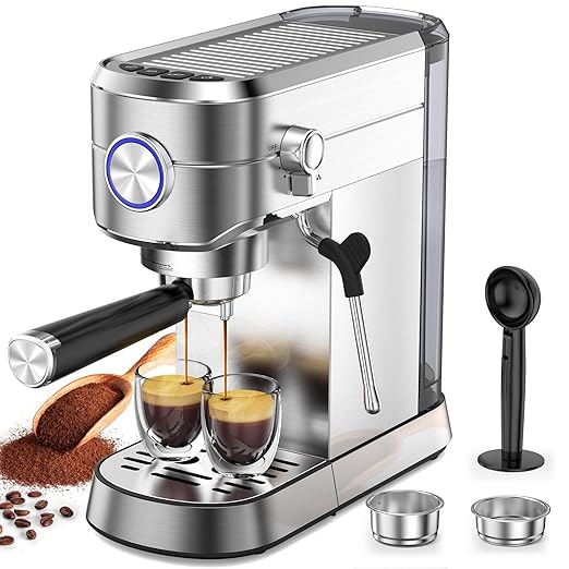 COWSAR Espresso Machine,Expresso Coffee Machines,Espresso Maker with Milk Frother Steam Wand & 40oz Removable Water Tank，Stainless Steel Compact Cappuccino & Latte Machine