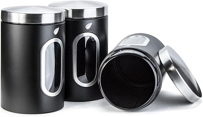 Saf-Care Kitchen Canisters - Modern Kitchen Decoration of Canister Set with Multiple Preservation Purposes by Tight Sealed Lids, Good for Wedding Gifts Kitchen Canisters Set of 3, Matte Black