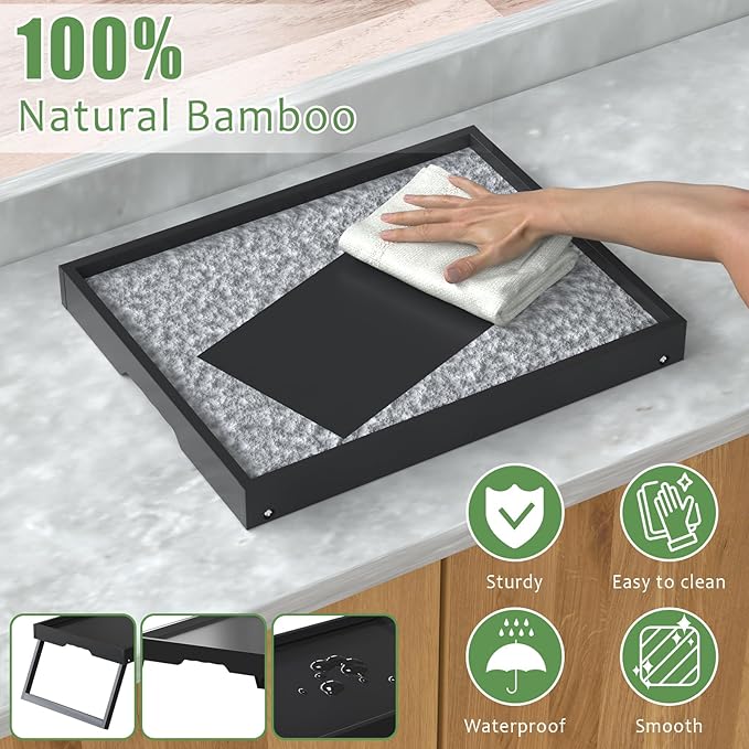 Bamboo Bed Tray Table with Foldable Legs, Breakfast in Bed Tray for Eating, Kitchen Serving Trays, Folding Table for Sofa, Beds, Eating, Working, Used As Laptop Desk Snack Trays, Large Black