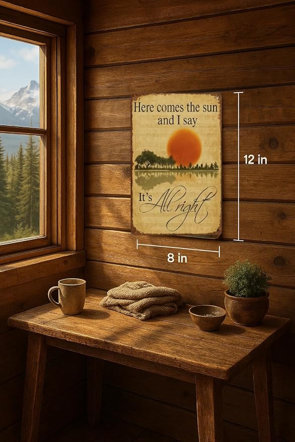 Rustic Retro Metal Tin Sign "Here Comes The Sun And I Say It's All Right", Vintage Decorative Wall Art, 8x12inch/20x30cm, Country Style Indoor/Outdoor Decor - Image 2