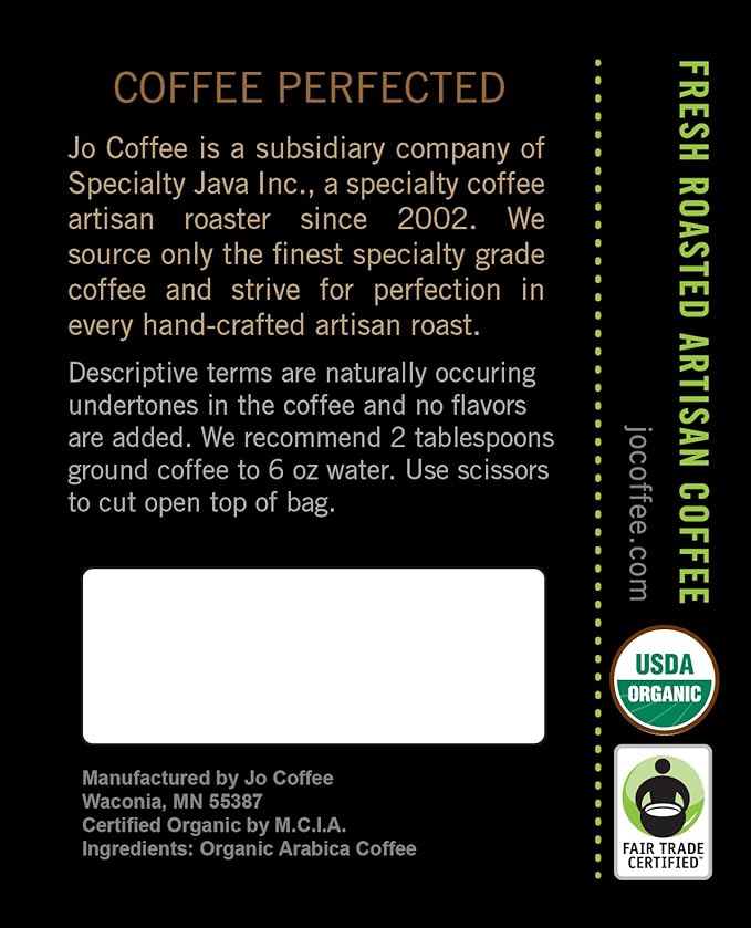 MORNING JO: 12 oz, Organic Breakfast Blend Ground Coffee, Medium Roast, Fair Trade Certified, USDA Certified Organic, NON-GMO, 100% Arabica Coffee, Gluten Free, Gourmet Specialty Coffee by Jo Coffee®