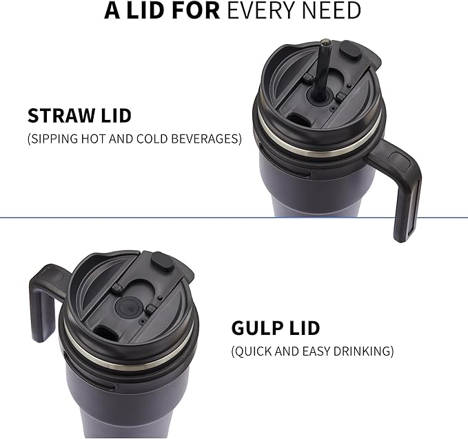 ALOUFEA 20 oz Insulated Coffee Mug Tumbler with Handle, Stainless Steel Travel Mug Tumbler with Lid and Straw,Double Wall Vacuum Leak Proof Ice Coffee Thermal Cup, Black and Navy