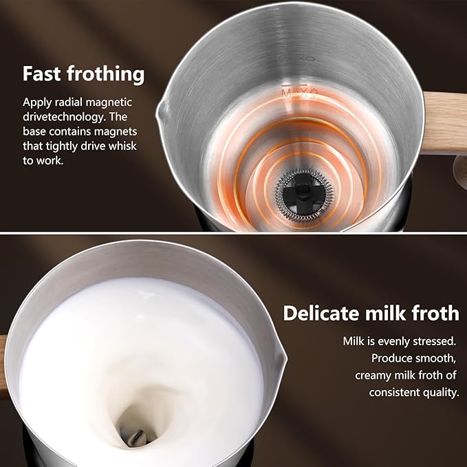 AMZCHEF 8-IN-1 Milk Frother and Steamer 550 Watts, 21 oz Split Stainless Steel Automatic Steamer, Milk's Warmer for Latte, Cappuccino, Hot and Cold Froth, Heated Milk, Hot Chocolate, Baby Food
