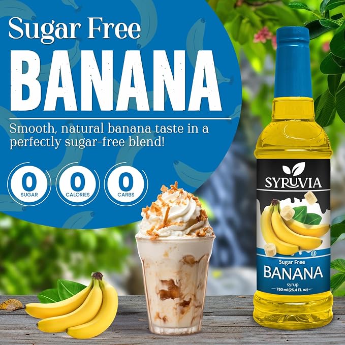 Syruvia Sugar Free Banana Flavored Syrup for Drinks, Cocktails, Lemonades, Iced Teas and Desserts – 25.4 fl oz, With Pump - Image 3