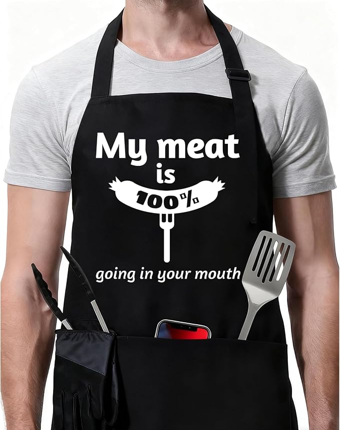 Rosoz Funny BBQ Black Chef Aprons for Men, Adjustable Kitchen Cooking Aprons for Men, Dad, Husband - Birthday, Father's Day by Rosoz