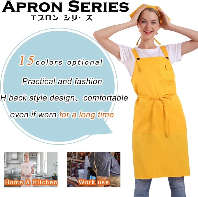BIGHAS H Back Style Apron with Pocket for Women, Men Adjustable Large Size Comfortable, Kitchen, Home, Cooking 12 Colors - Image 4