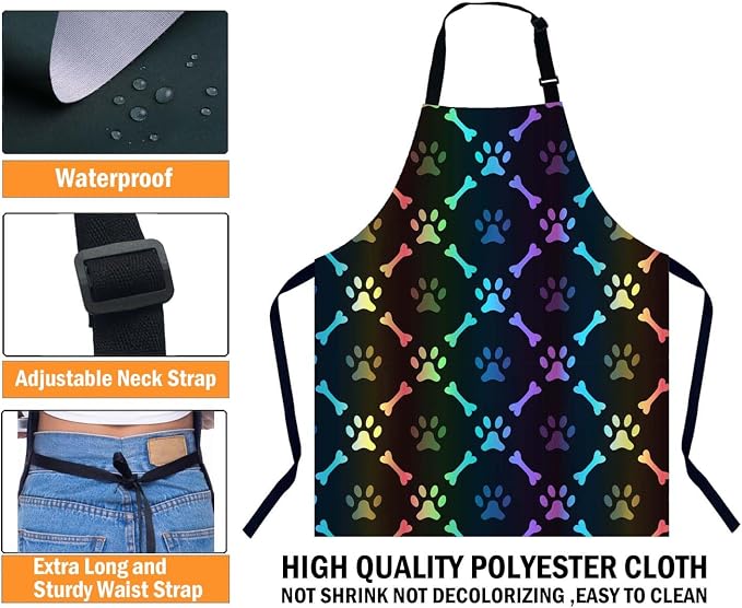 Dog Paw and Bone Apron for Women Men, Adjustable Apron Cooking Kitchen Chef Apron for Home Kitchen, Baking Gardening BBQ, Coffee House, Restaurant - Image 3