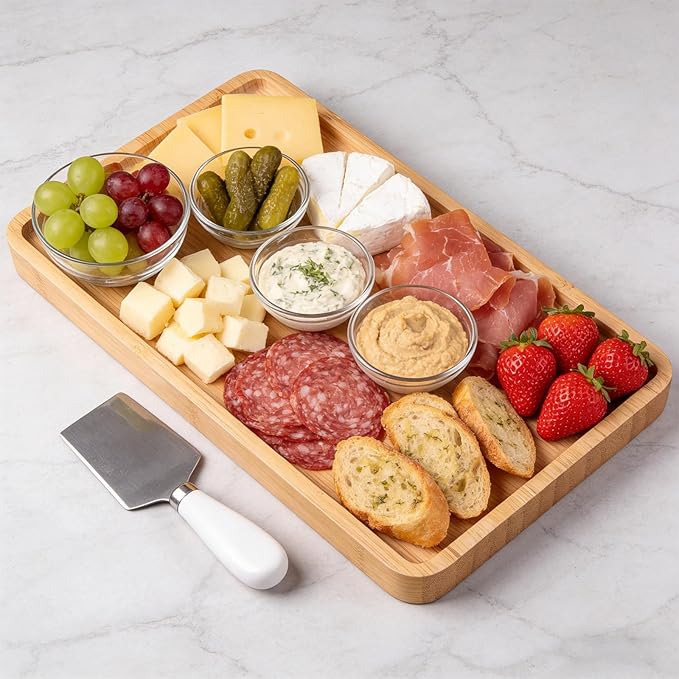Bamboo Serving Tray,15.8x9.8 Inch Decorative Trays Platter for Coffee Table,Living Room,Bar,Party,Mini Charcuterie Boards Cheese Board,Home Decor（Natural）
