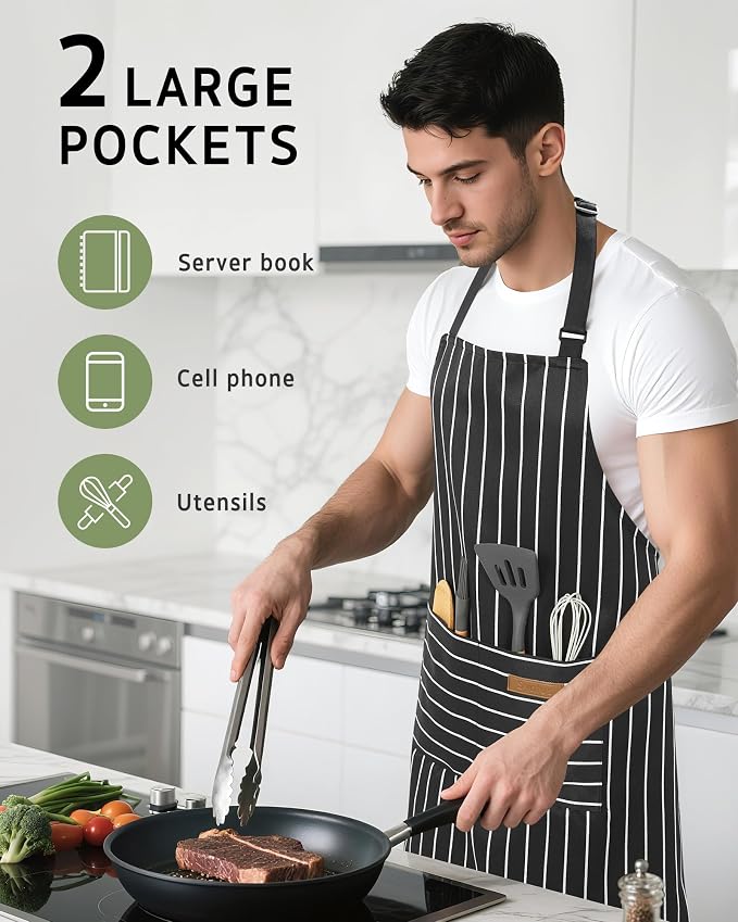 Syntus Apron for Men Women, Adjustable Cooking Kitchen Apron with 2 Pockets | Machine Washable, Firm Stitching, Stain Resistance, Long Tie Straps, 2 Pockets, Versatility, Unisex Use, Gift, BBQ - Image 6