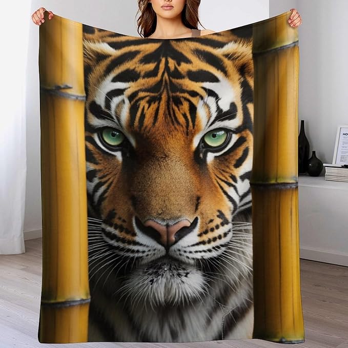 Beautiful Tiger Bamboo Eye Nose Super Soft Throw Blanket, Rustic Whisker Orange Flannel Fleece Decorative Throw for Sofa Couch Bedroom Decor Outdoor Use 30"x40"