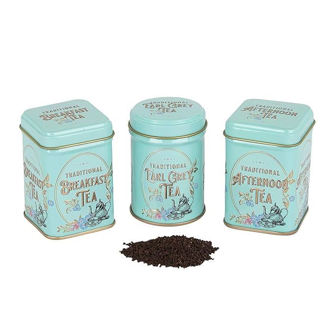 Vintage Victorian 3x Mini Tea Tin Gift Pack with Assorted Loose Leaf English Tea (Pack of 2)