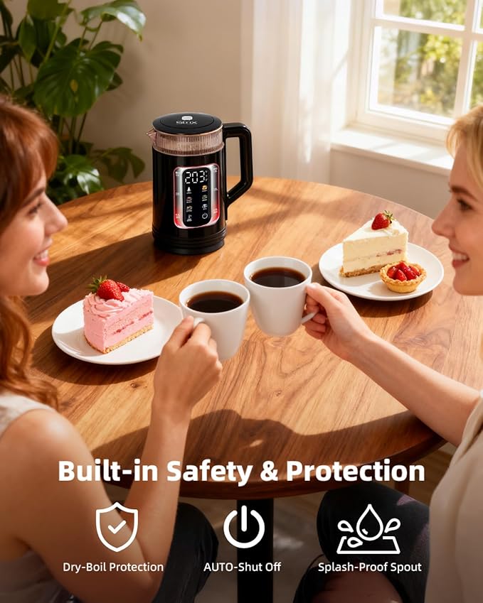 Electric Tea Kettle with Temperature Control, Glass smart Water Boiler for Tea, Coffee & Boil, Automatic Shut Off, 12h Keep Warm & One-Touch 6 Presets