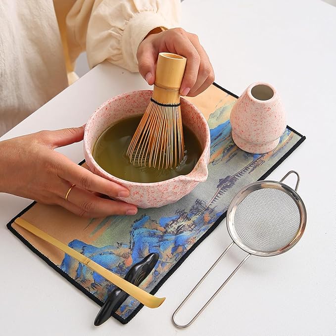 Ceramic 2-Piece Matcha Bowl Set Red gift box (red and white)