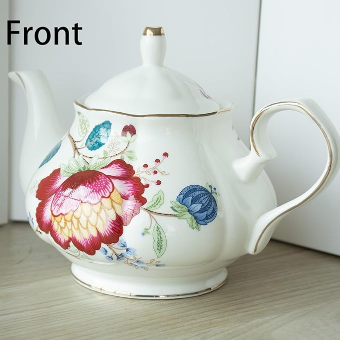 Jomop Teapot Handmade Ceramic Tea pot (Blue and Red)