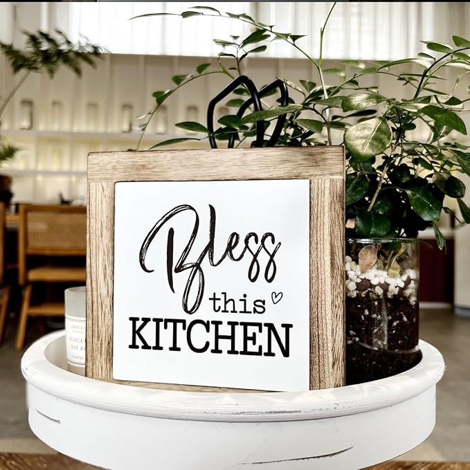 Bless This Kitchen Wooden Block Sign Decor - Housewarming Decor for Kitchen Shelf - Image 4