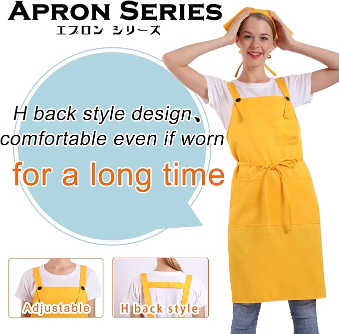 BIGHAS H Back Style Apron with Pocket for Women, Men Adjustable Large Size Comfortable, Kitchen, Home, Cooking 12 Colors - Image 3