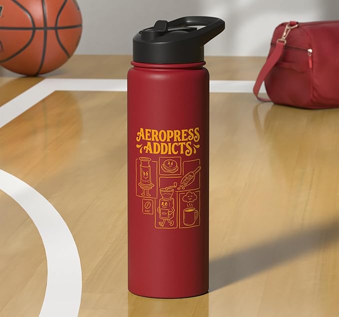 Kawaii Coffee Brewing Characters Shirts AeroPress Addicts Stainless Steel Insulated Water Bottle
