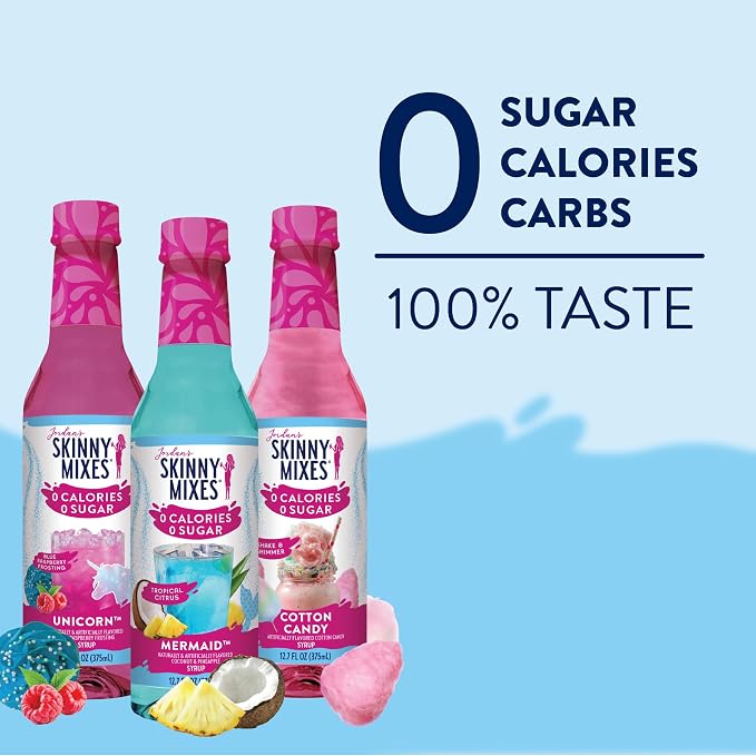 Jordan's Skinny Mixes Sugar Free Syrup Trio Sampler Pack – Mermaid, Unicorn & Cotton Candy, As Seen on Watertok, Drink Mix for Iced Tea, Lemonade & More, Zero Calorie, 12.6 Fl Oz Each (pack of 3) - Image 5