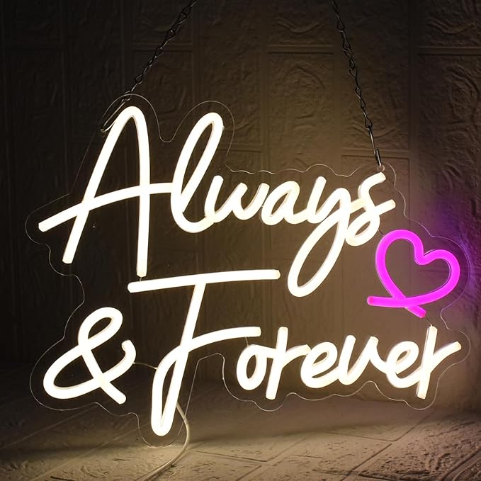 Always Forever Neon Sign Warm White Neon Light Sign, Letters Wedding Led Neon Signs for Wall Decor, Dimmable with USB Powered for Bedroom Propose Anniversary Christmas Gifts