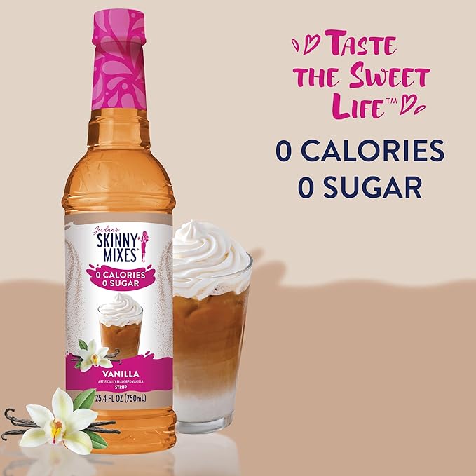 Jordan's Skinny Mixes Sugar Free Coffee Syrup, Vanilla Coffee Flavoring Syrup, Zero Calorie Drink Mix, Lattes, Baking, Protein Shake or Cocktail, Dairy & Gluten Free, Kosher, 25.4 Fl Oz