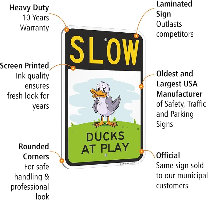 SmartSign Slow Ducks At Play Funny Animal Sign - 12" x 18", 63 mil Laminated Rustproof Aluminum Metal, Pre-Drilled Holes, For Gift, Yard, Cafe, Room Decor, Outdoor, Made in USA - Image 4