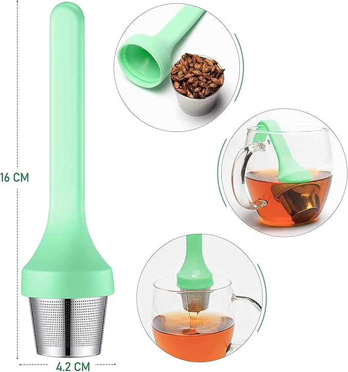 Tea Infuser,Extra Fine Mesh Tea Cup Filter Silicone Handle Perfect Tea Steeper for Loose Leaf Tea or Herbal Tea for Mugs & Teapot, Easy Clean and Safe (Green + Green)