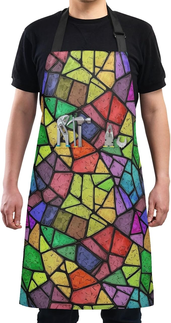 Rainbow Glass Apron for Men and Women Water and Oil Resistant Adjustable Bib Aprons with 2 Pockets for Chef Kitchen Cooking Baking - Image 4