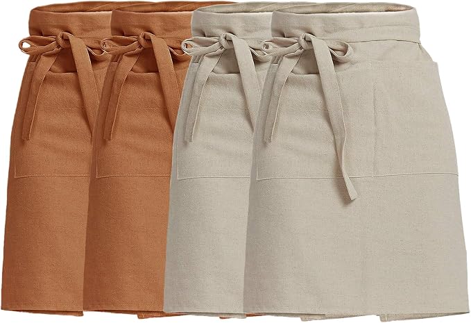 Cityelf Half Apron for Women Men Cotton Linen with 2 Large Pockets Waist Short Bistro Server Aprons Waiter Waitress Unisex by Cityelf