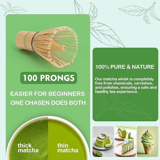 Matcha Whisk Set, Ceramics Macha Kit Includes Bowl with Spout, Matcha Whisk and Holder, Bamboo Scoop, Scoop Rest, Sifter and Tea Towel - 7 Pcs Tea Powder Shaker Kit