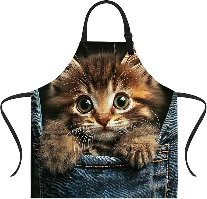 Funny Cat Apron with 2 Pockets Waterproof for Men Women Kitchen Garden Decor by THISFIND
