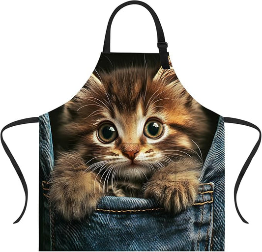 Funny Cat Apron with 2 Pockets Waterproof for Men Women Kitchen Garden Decor by THISFIND