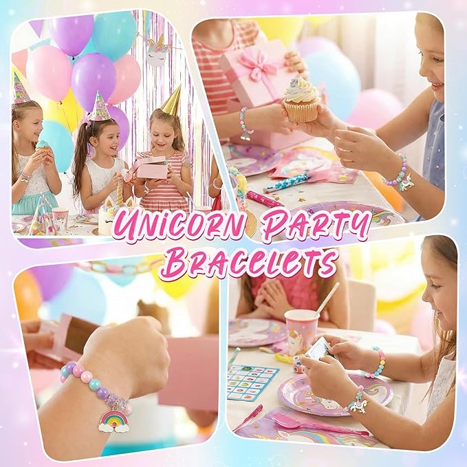 Ecally 12 Pcs Unicorn Party Favors Unicorn Beaded Bracelet Bulk for Goodie Bag Stuffers Supplies Jewelry Princess Birthday Prize Gifts