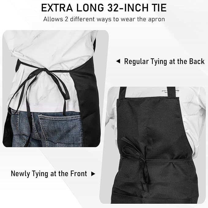 12 Pack Bib Apron, Unisex Restaurant Kitchen Aprons for Women with 2 Pockets, Chef Aprons for Cooking Men BBQ Painting Drawing Craft Plain Adults, Bulk Black - Image 5