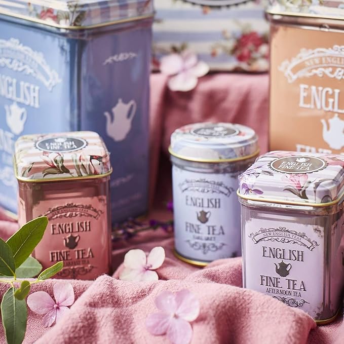 Vintage Floral 3x Mini Tea Tin Gift Pack with Assorted Loose Leaf English Tea