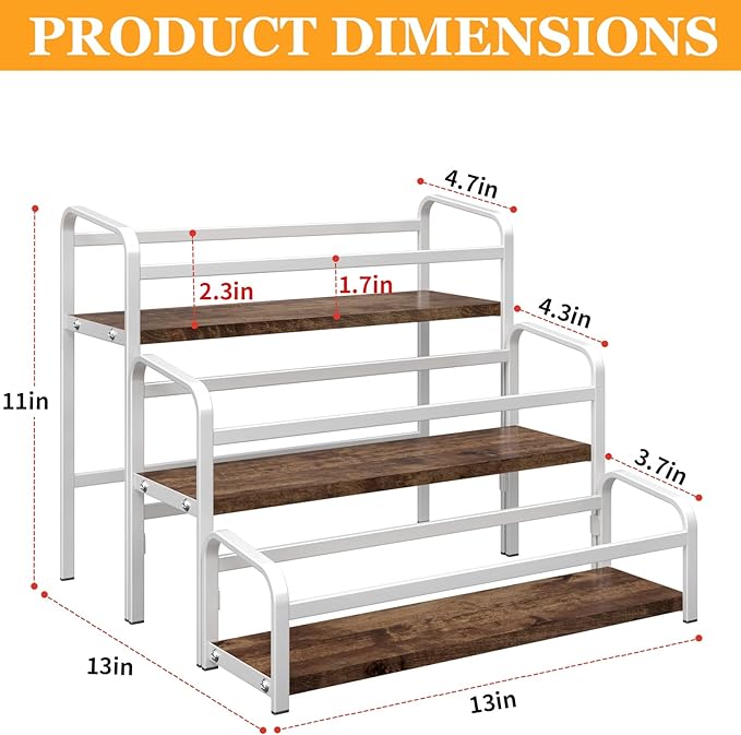DTUQYX Coffee Syrup Organizer 3-Tier, 12 Bottles Capacity Coffee Syrup Rack, Syrup Stand for Spice, Wine, Liquor, Bottle, Coffee Bar Station Racks Magnetic, No Installation (Dark-Colored Wood, White)