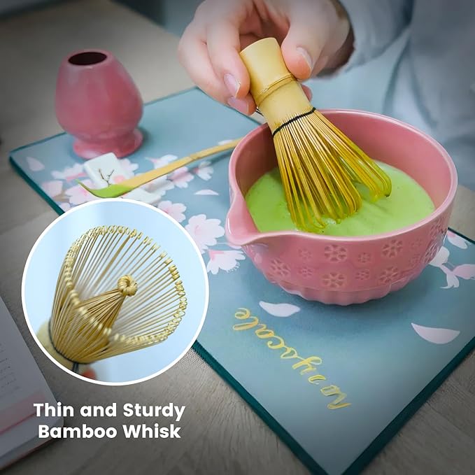Joyscale Matcha Whisk Set, Matcha Set Whisk And Bowl, 8 Pcs Matcha Kit Set(Cherry Blossom Design), 18 OZ, Japanese Matcha Tea Set, Matcha Making Kit Gifts for Tea Lovers(Rouge Red)