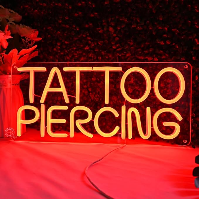 Britrio TATTOO Neon Light Sign for Tattoo Salon Studio Ear Body Piercing Shop LED Fun Wall Decor for Stores Logo Window Display Man Cave Garage Bedroom Christmas Birthday Gift Red 5V USB 15.8 IN