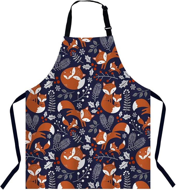 Cute Fox Family Waterproof Apron Kitchen Chef Aprons Bibs for Grooming Cooking Baking Painting Gardening by Unknown