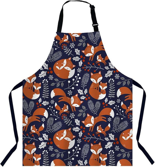Cute Fox Family Waterproof Apron Kitchen Chef Aprons Bibs for Grooming Cooking Baking Painting Gardening by Unknown