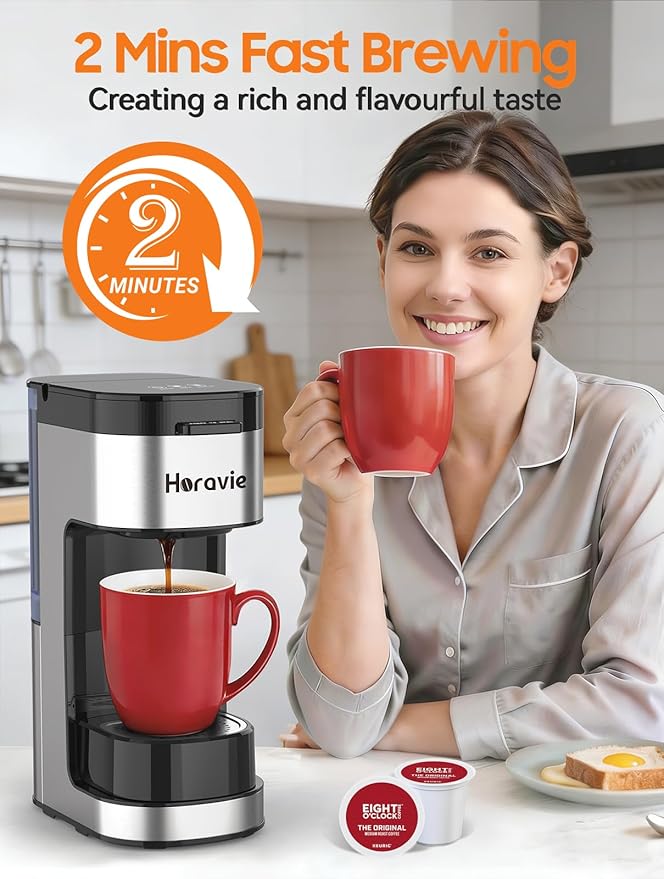 Single Serve Coffee Maker, Hot and Iced Coffee Maker for K Cup and Ground, 6 to 14 Oz Brew Sizes Single Cup Coffee Maker with Descaling Alert, Ideal for Home, Travel, RV and Dorm,Black