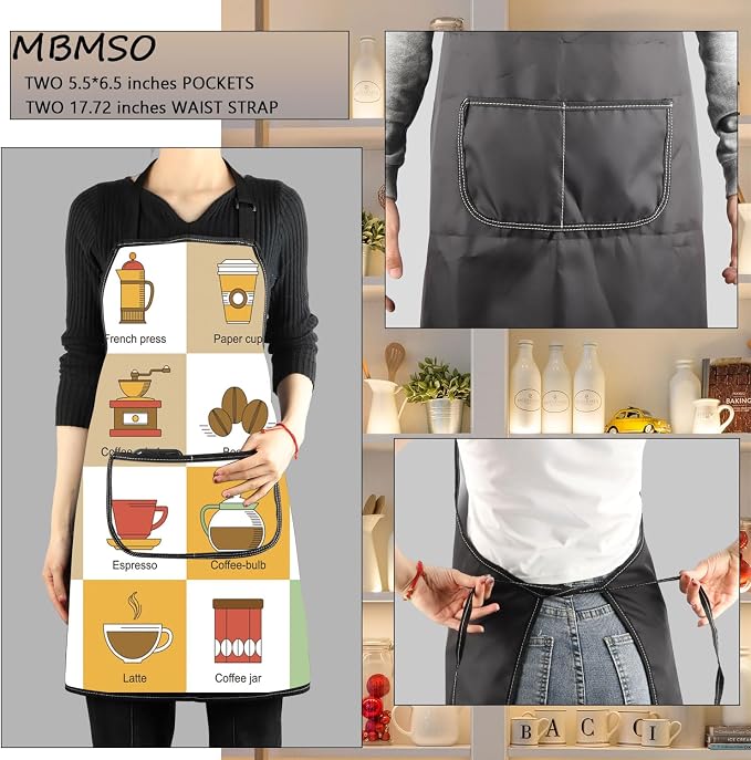 MBMSO Coffee Barista Apron with Pockets Coffee Aprons for Barista Gifts Cafe Aprons for Coffee Drinkers Coffee Lovers Gifts - Image 3