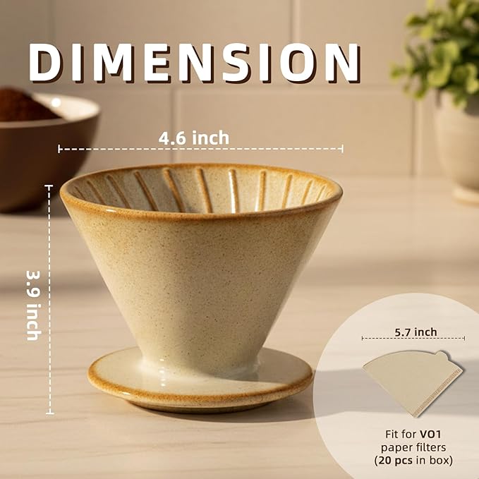 Ceramic Pour Over Coffee Dripper, Reusable Porcelain Portable Pour Over Coffee Maker, Slow Brewing Accessories with 1 Holes for Home, Office, Travel, Camping (Yellow)