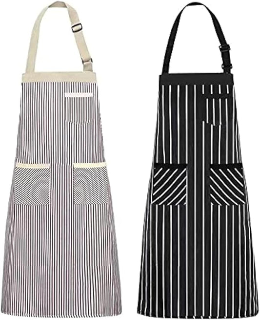 NLUS 2 Pack Kitchen Cooking Aprons, Adjustable Bib Soft Chef Apron with 3 Pockets for Men Women (Umber/Black)