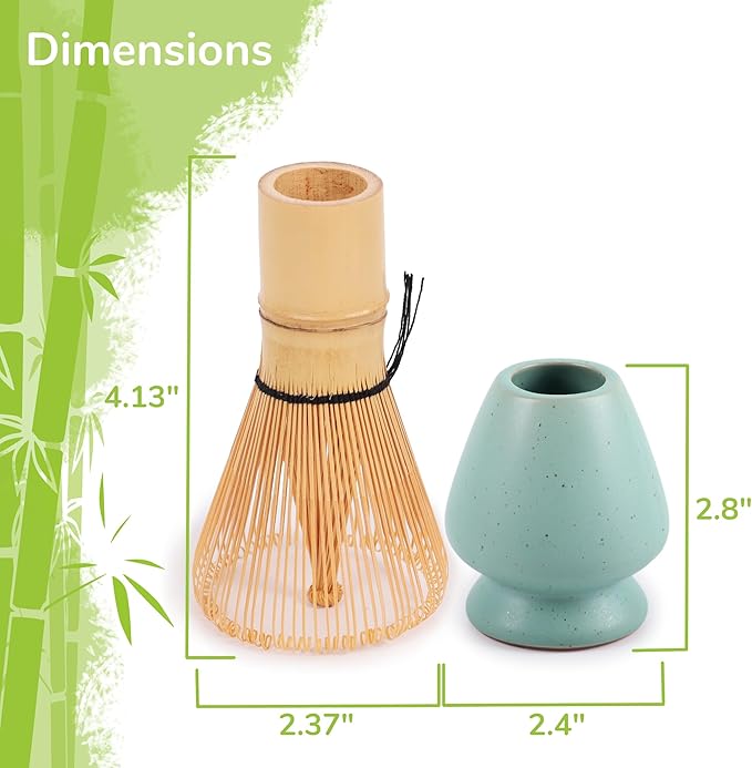 Matcha Tea Bamboo Whisk And Ceramic Rest 2 Piece Set - Matte Green Holder - 1 Set
