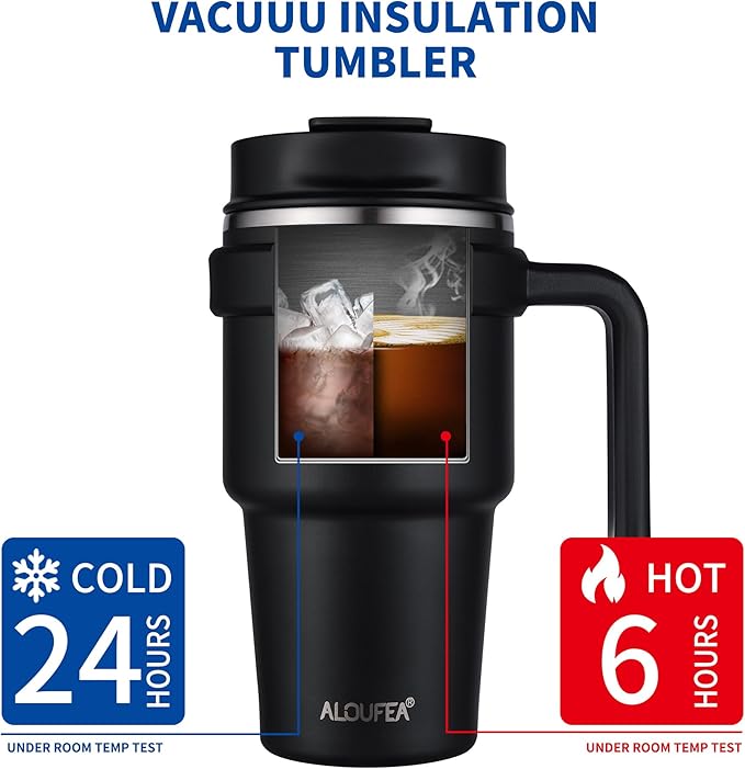 ALOUFEA 20 oz Insulated Coffee Mug Tumbler with Handle, Stainless Steel Travel Mug Tumbler with Lid and Straw, Double Wall Vacuum Leak Proof Ice Coffee Thermal Cup, Lavender Glitter