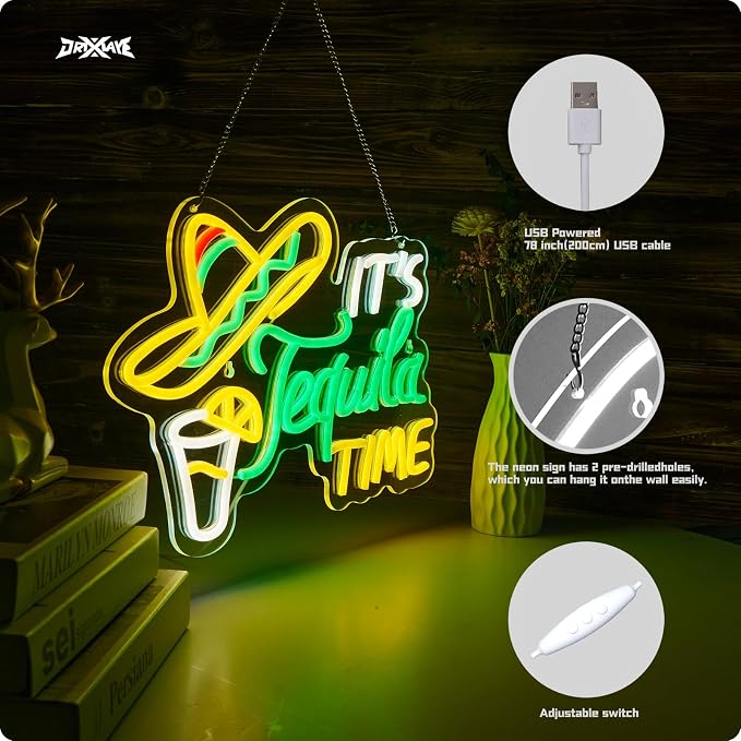 Tequila Neon Sign Mexican Tequila LED Neon Light USB Powered Dimmable Man Cave Cafe Bistro Club Party Beer Bar Restaurant Decor(16.3x11.2 Inch) - Image 3
