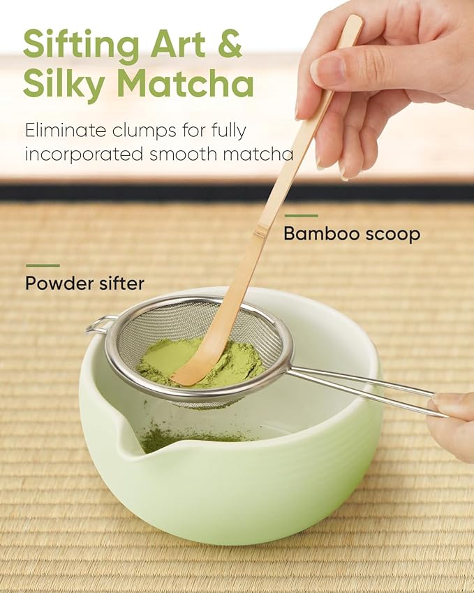Matcha Whisk Set, Bamboo Whisk (Chasen), Scoop (Chashaku) & Stainless Steel Sifter, 3-PC Replacement Tool Kit for Matcha Tea Making